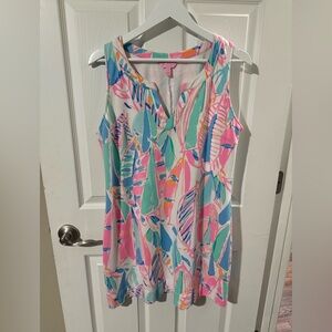 Lilly Pulitzer Multicolor V-Neck Dress! Sailboat Print! Size: Large!